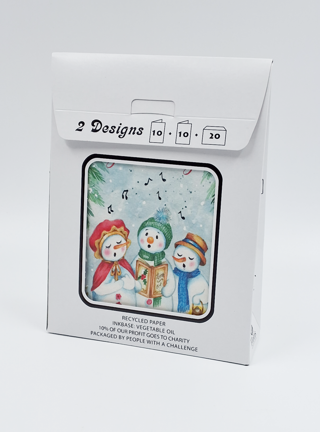 Kerstkaarten tasje 20x sneeuwmannen (F13092 + F13093)