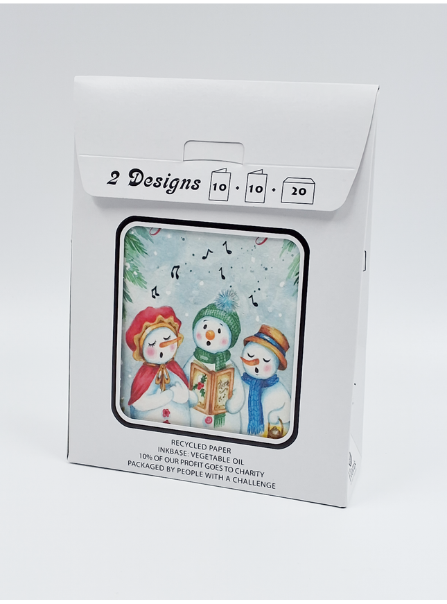 Kerstkaarten tasje 20x sneeuwmannen (F13092 + F13093)