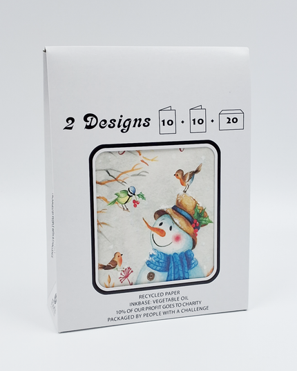 Kerstkaarten tasje 20x sneeuwmannen (F13092 + F13093)