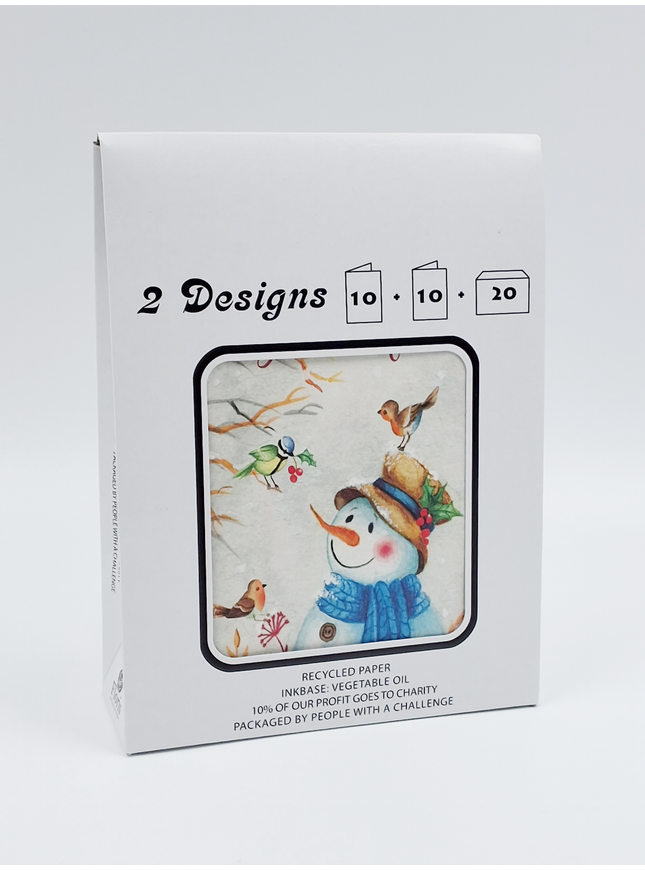 Kerstkaarten tasje 20x sneeuwmannen (F13092 + F13093)