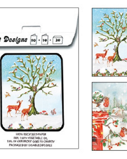 Kerstkaarten tasje 20x vogels en dieren (F13097 + F13098)