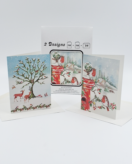 Kerstkaarten tasje 20x vogels en dieren (F13097 + F13098)