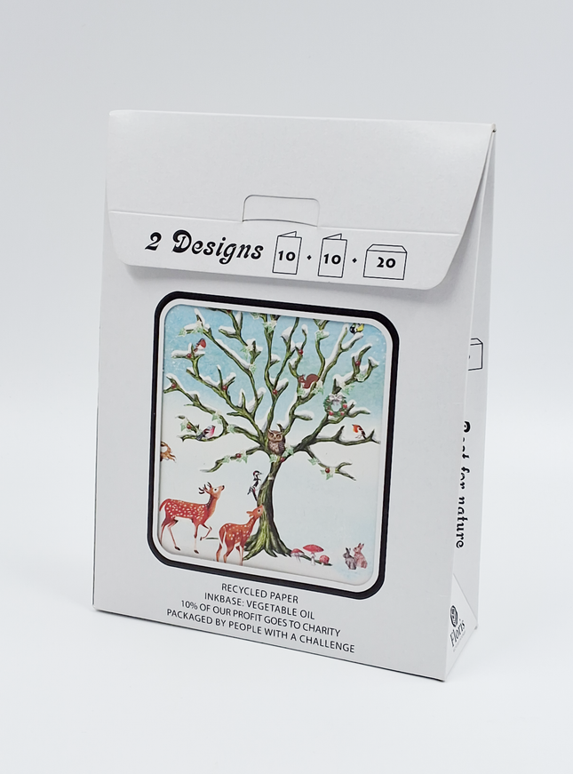 Kerstkaarten tasje 20x vogels en dieren (F13097 + F13098)