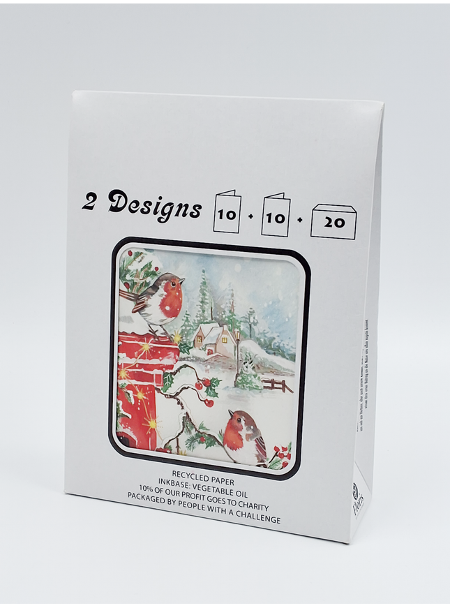 Kerstkaarten tasje 20x vogels en dieren (F13097 + F13098)