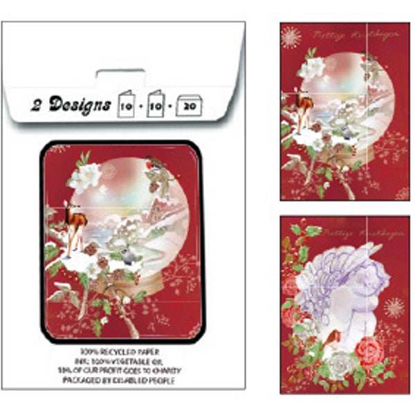 Kerstkaarten tasje 20x dieren en engel (F13099 + F13100)