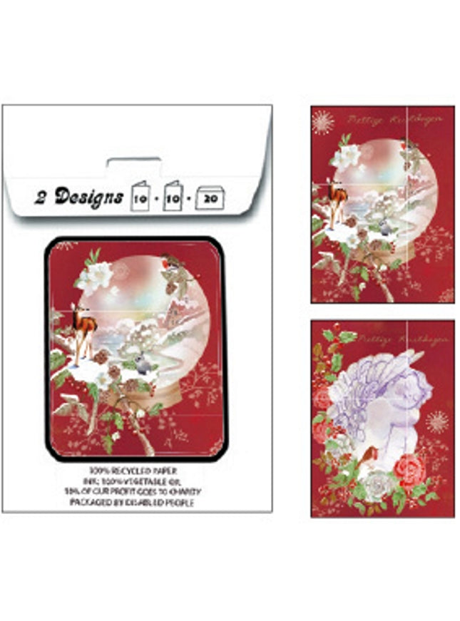 Kerstkaarten tasje 20x dieren en engel (F13099 + F13100)