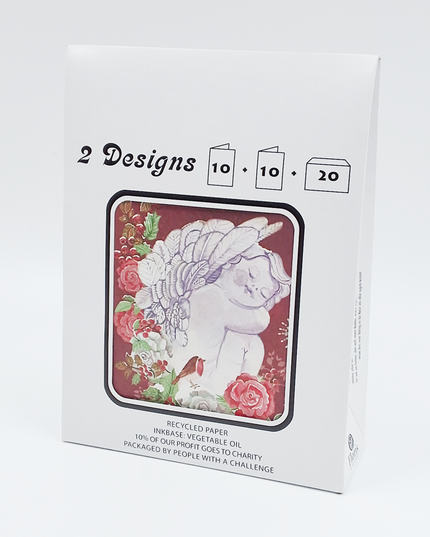 Kerstkaarten tasje 20x dieren en engel (F13099 + F13100)