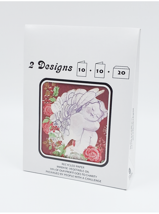 Kerstkaarten tasje 20x dieren en engel (F13099 + F13100)