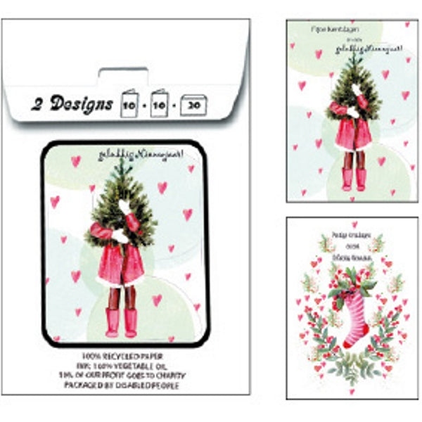 Kerstkaarten tasje 20x prettige kerstdagen (F13103 + F13104)