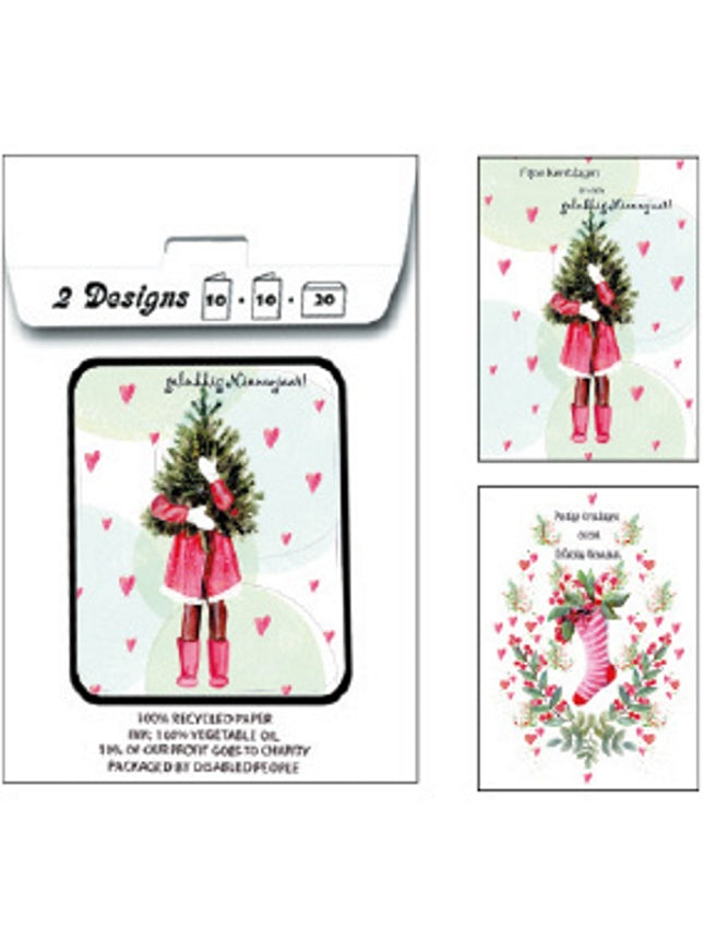 Kerstkaarten tasje 20x prettige kerstdagen (F13103 + F13104)