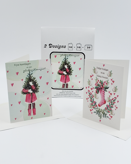 Kerstkaarten tasje 20x prettige kerstdagen (F13103 + F13104)