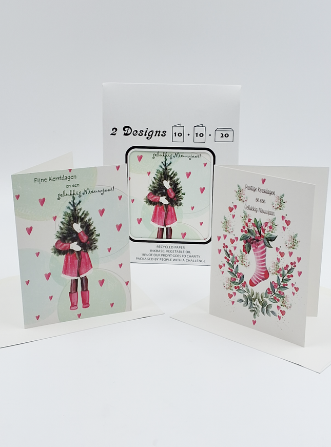 Kerstkaarten tasje 20x prettige kerstdagen (F13103 + F13104)