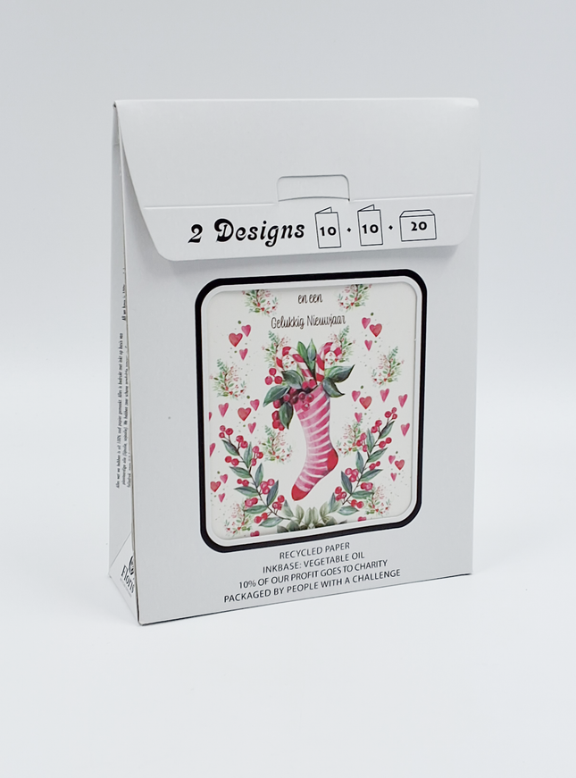 Kerstkaarten tasje 20x prettige kerstdagen (F13103 + F13104)