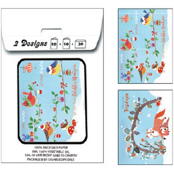 Kerstkaarten tasje 20x diverse wensen (F13101 + F13102)