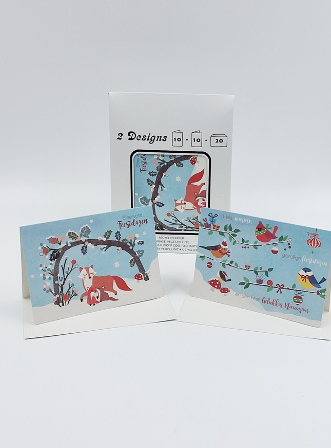 Kerstkaarten tasje 20x diverse wensen (F13101 + F13102)