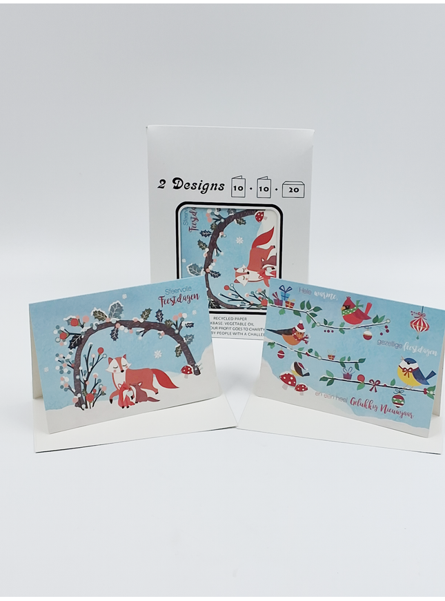 Kerstkaarten tasje 20x diverse wensen (F13101 + F13102)