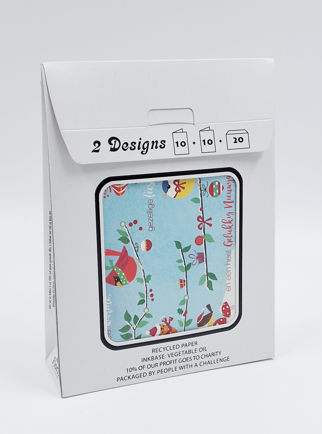 Kerstkaarten tasje 20x diverse wensen (F13101 + F13102)