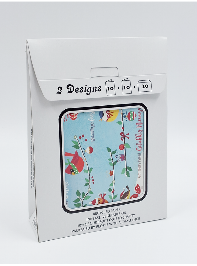 Kerstkaarten tasje 20x diverse wensen (F13101 + F13102)