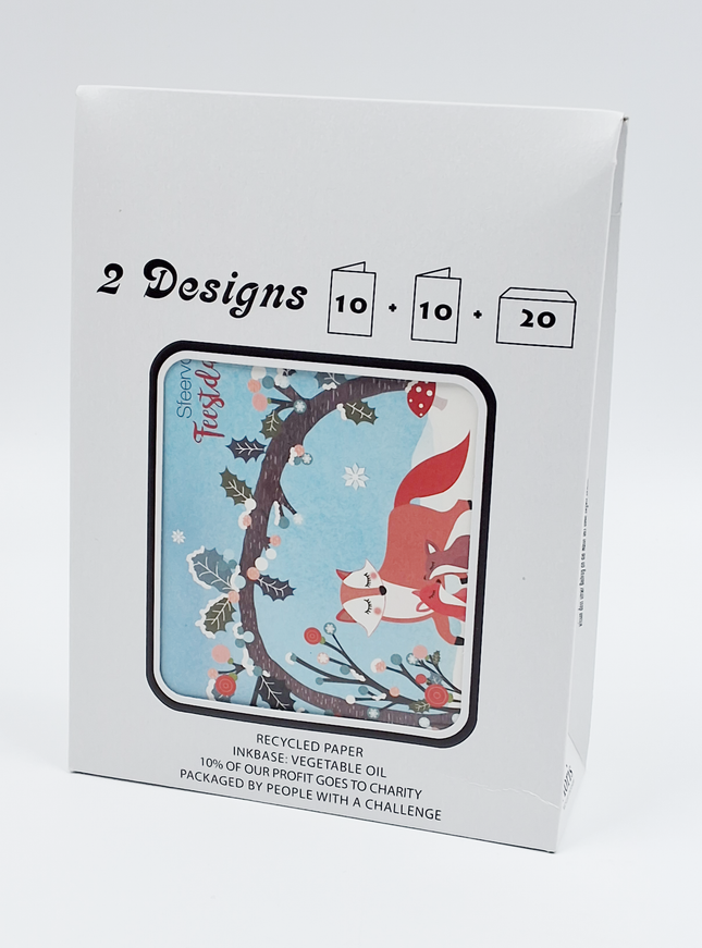 Kerstkaarten tasje 20x diverse wensen (F13101 + F13102)