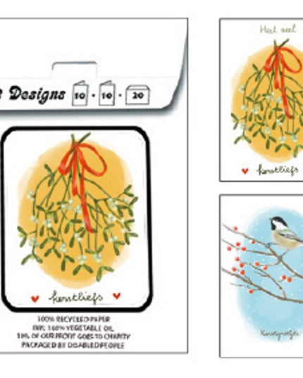 Kerstkaarten tasje 20x kerstgroetjes en liefs (F13105 + F13106)