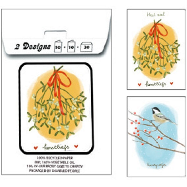 Kerstkaarten tasje 20x kerstgroetjes en liefs (F13105 + F13106)