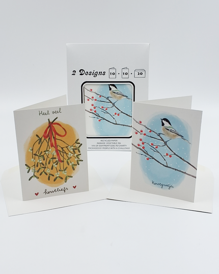 Kerstkaarten tasje 20x kerstgroetjes en liefs (F13105 + F13106)