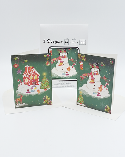 Kerstkaarten tasje 20x kerstman en huis (F13110 + F13109)