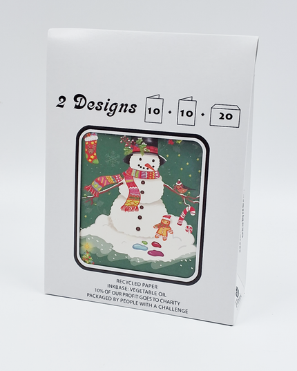 Kerstkaarten tasje 20x kerstman en huis (F13110 + F13109)