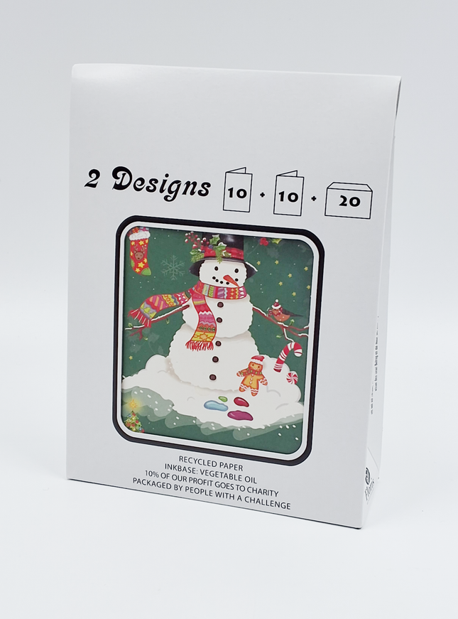 Kerstkaarten tasje 20x kerstman en huis (F13110 + F13109)