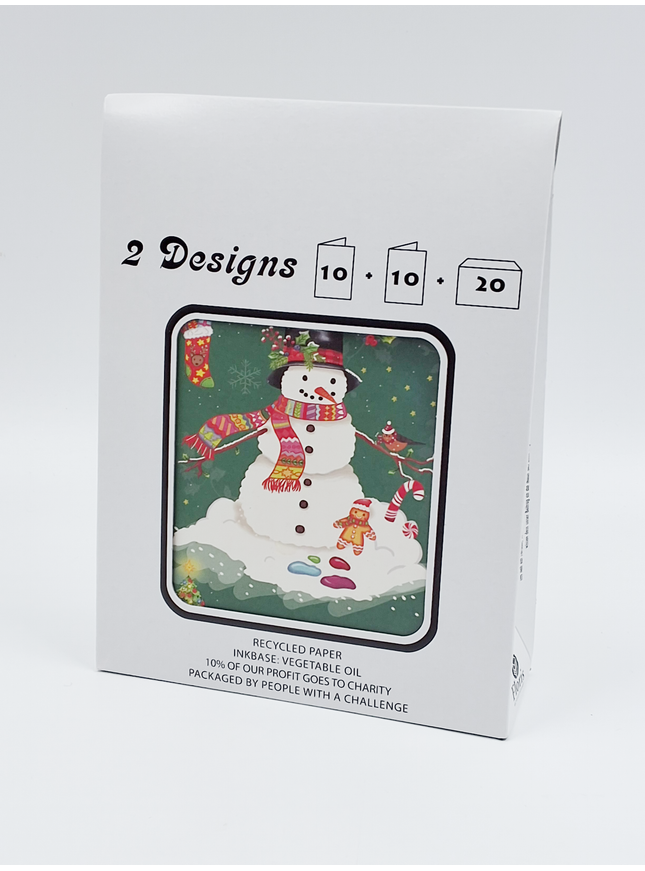 Kerstkaarten tasje 20x kerstman en huis (F13110 + F13109)