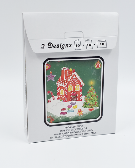 Kerstkaarten tasje 20x kerstman en huis (F13110 + F13109)