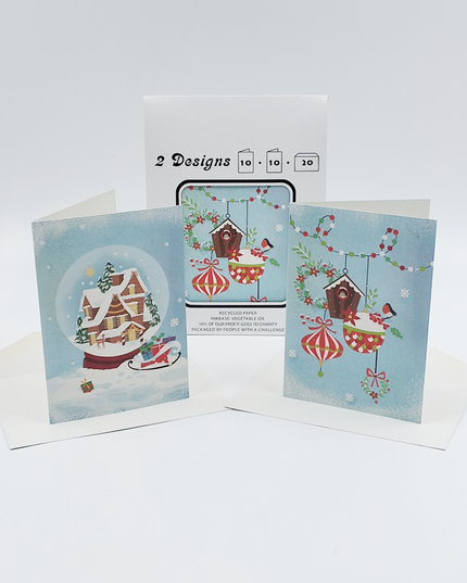 Kerstkaarten tasje 20x vogelhuisje en huizen (F13107 + F13108)