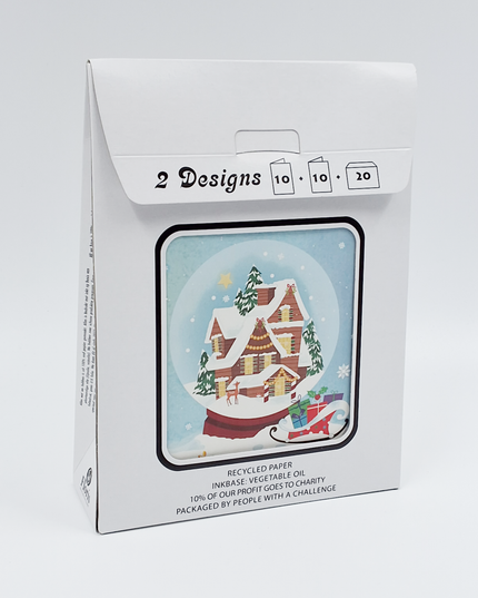 Kerstkaarten tasje 20x vogelhuisje en huizen (F13107 + F13108)
