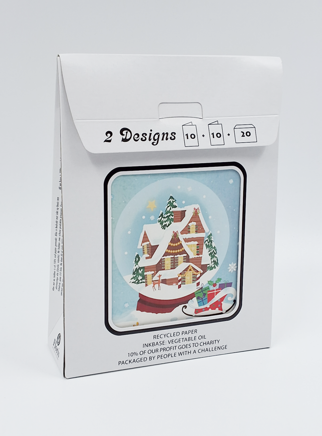 Kerstkaarten tasje 20x vogelhuisje en huizen (F13107 + F13108)