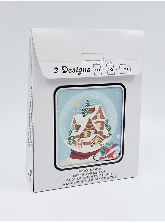 Kerstkaarten tasje 20x vogelhuisje en huizen (F13107 + F13108)