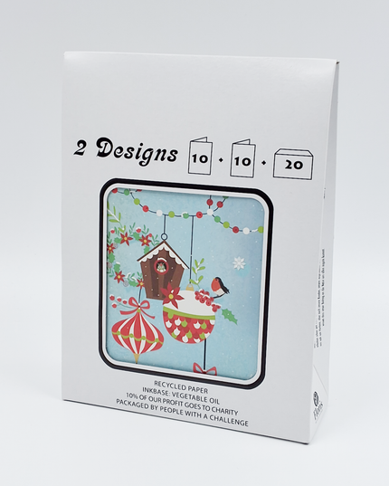 Kerstkaarten tasje 20x vogelhuisje en huizen (F13107 + F13108)