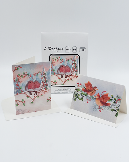 Kerstkaarten tasje 20x vogeltjes (F13114 + F13115)