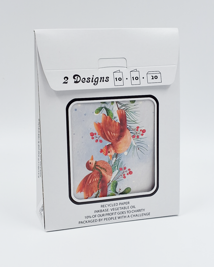 Kerstkaarten tasje 20x vogeltjes (F13114 + F13115)