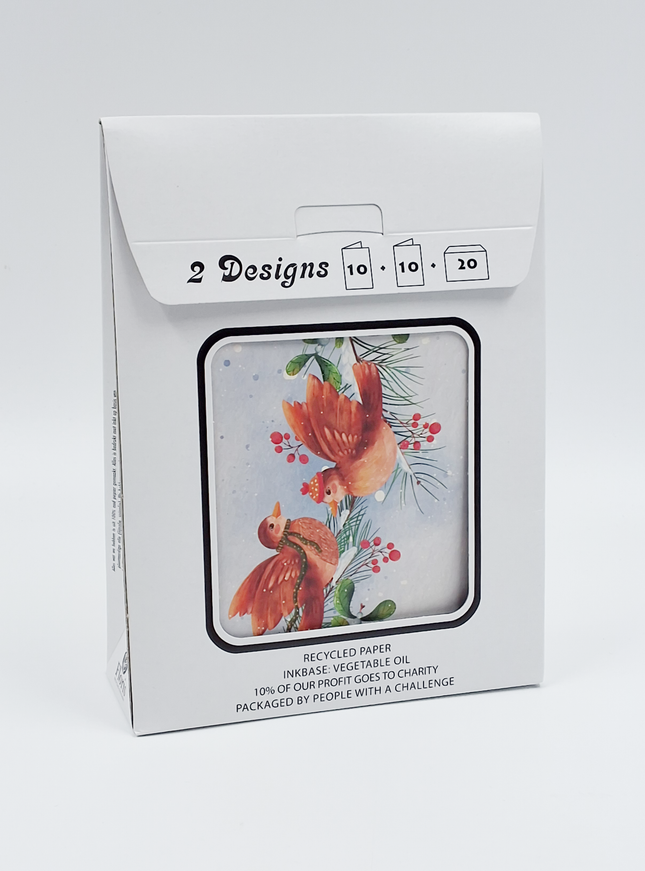 Kerstkaarten tasje 20x vogeltjes (F13114 + F13115)