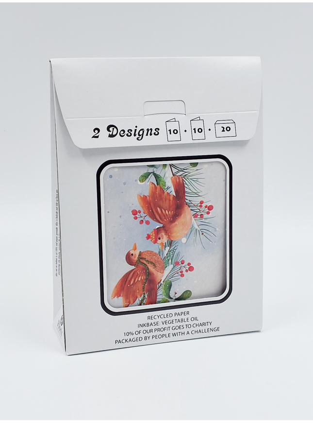 Kerstkaarten tasje 20x vogeltjes (F13114 + F13115)