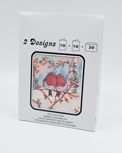 Kerstkaarten tasje 20x vogeltjes (F13114 + F13115)