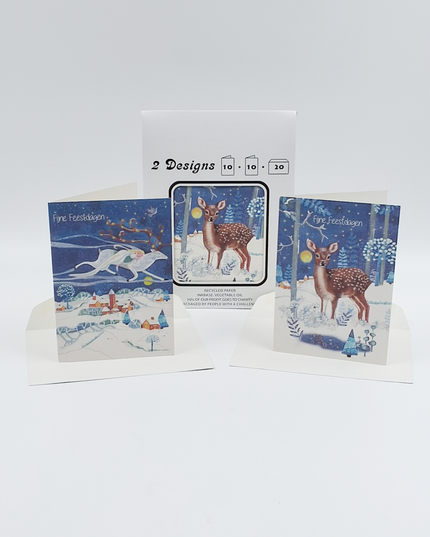 Kerstkaarten tasje 20x hertje fijne feestdagen (F13118 + F13119)