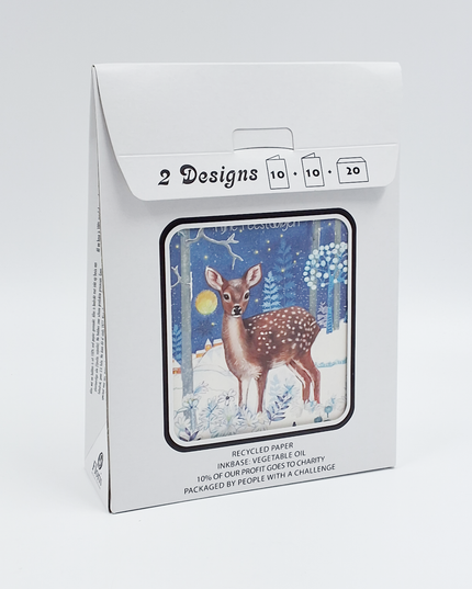 Kerstkaarten tasje 20x hertje fijne feestdagen (F13118 + F13119)