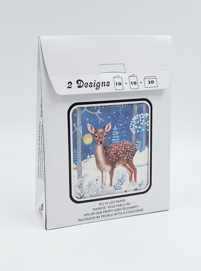 Kerstkaarten tasje 20x hertje fijne feestdagen (F13118 + F13119)