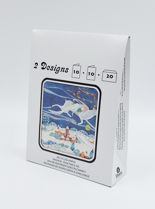 Kerstkaarten tasje 20x hertje fijne feestdagen (F13118 + F13119)