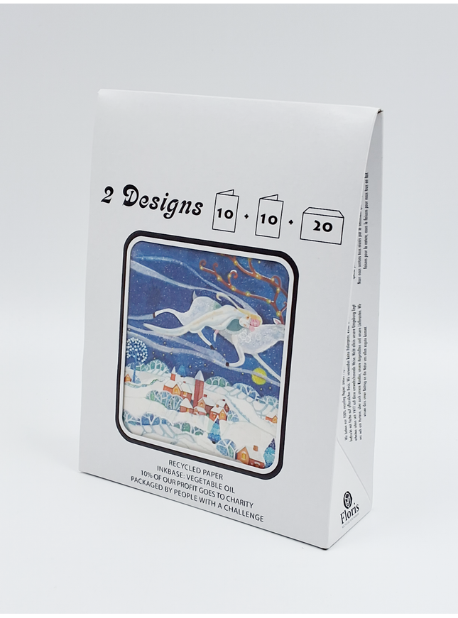 Kerstkaarten tasje 20x hertje fijne feestdagen (F13118 + F13119)