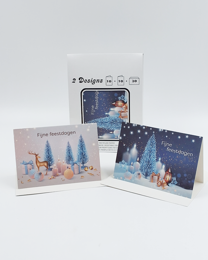 Kerstkaarten tasje 20x kerstboom en hertje (F13120 + F13121)