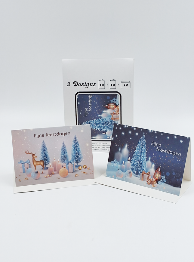 Kerstkaarten tasje 20x kerstboom en hertje (F13120 + F13121)