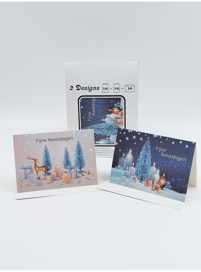 Kerstkaarten tasje 20x kerstboom en hertje (F13120 + F13121)