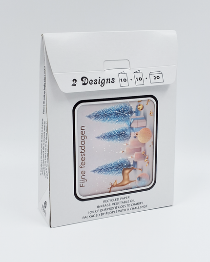 Kerstkaarten tasje 20x kerstboom en hertje (F13120 + F13121)